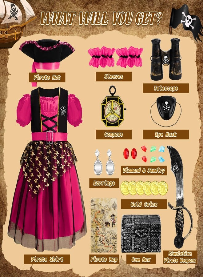 دياو زي قرصان من دي أو أو للبنات، طقم أزياء للهالوين يتضمن فستانًا وقبعة وتلسكوبًا وخريطة، مناسب للعب الأدوار وحفلات أعياد ميلاد الأطفال. مقاس كبير - Image 2